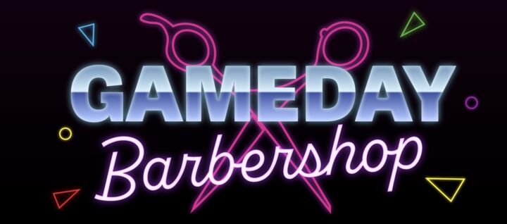 Barbershop sign concept styled like an ’80s concert poster.
